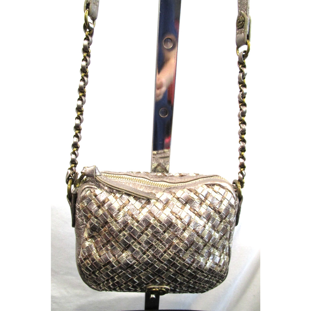 Elliott Lucca Small Silver, Gold Metallic Woven Leather Crossbody Purse